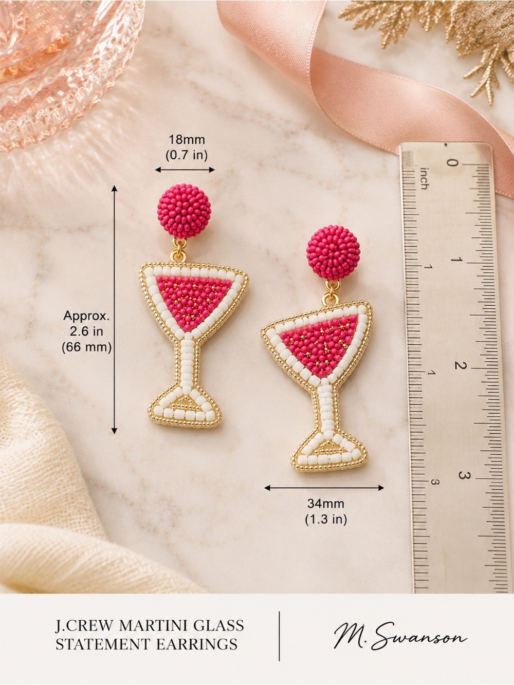 NEW J. Crew Martini Glass Beaded Statement Earrings Pink Gold NWOT - Picture 6 of 7